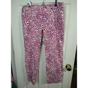 Jones New York Signature 14 Ankle Pants Pink Hibiscus/Paisley Stretch Cropped